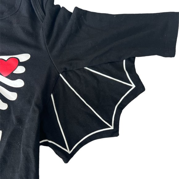 🎃Halloween Baby Black Bat Costume Cloak Romper Skull Bone Love Printed 12-18 MO - Picture 3 of 4